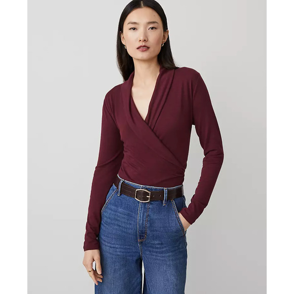 Ann Taylor Shawl Collar Wrap Top - Picture 1 of 6
